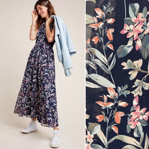 Anthropologie Dresses & Skirts - GAL MEETS GLAM Anthropologie Siena Maxi Halter Dress Navy Floral Flirty 12 L